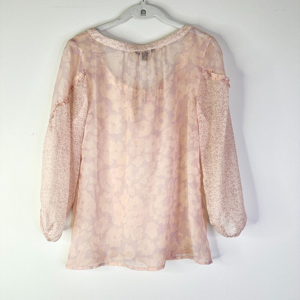 American Eagle Top Women SP Pink Blush Peasant Boho Cottage Sheer Blouse Ruffles - Picture 4 of 9